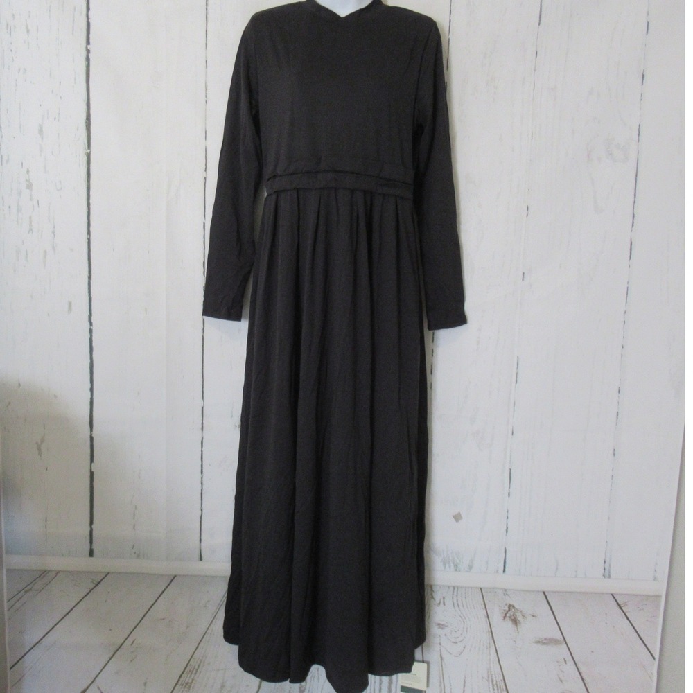 New Halara Dress L Black Mock Neck Long Sleeve Maxi Lagenlook Minimalist Pockets